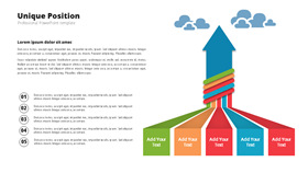 上升箭头五项并列PPT图形-叨客学习资料网
