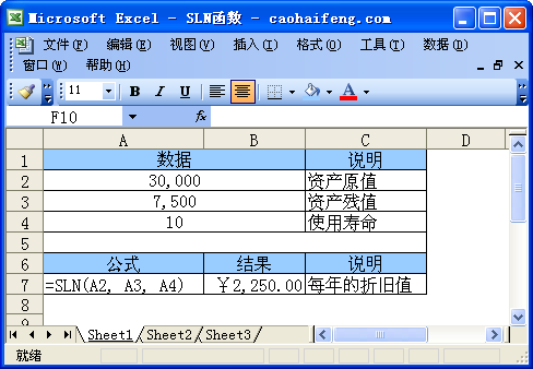 SLN函数语法及使用方法—excel技巧教程|叨客学习资料网-叨客学习资料网