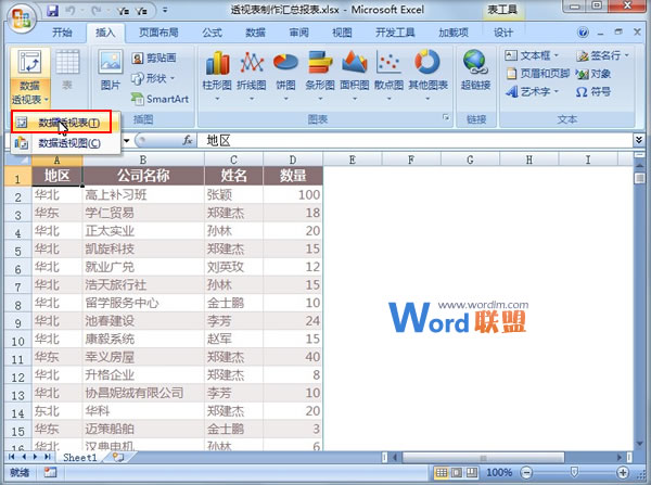 在Excel2007中利用数据透视表制作汇总报表—excel技巧教程|叨客学习资料网-叨客学习资料网